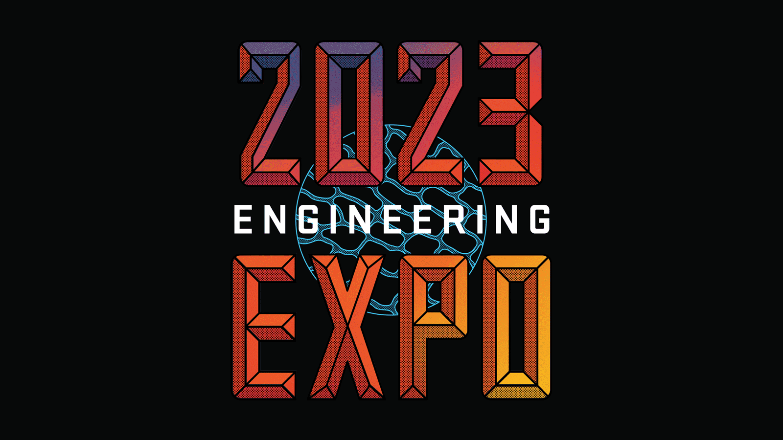 Illustrated graphic that reads 2023 Engineering Expo over a picture of a cell